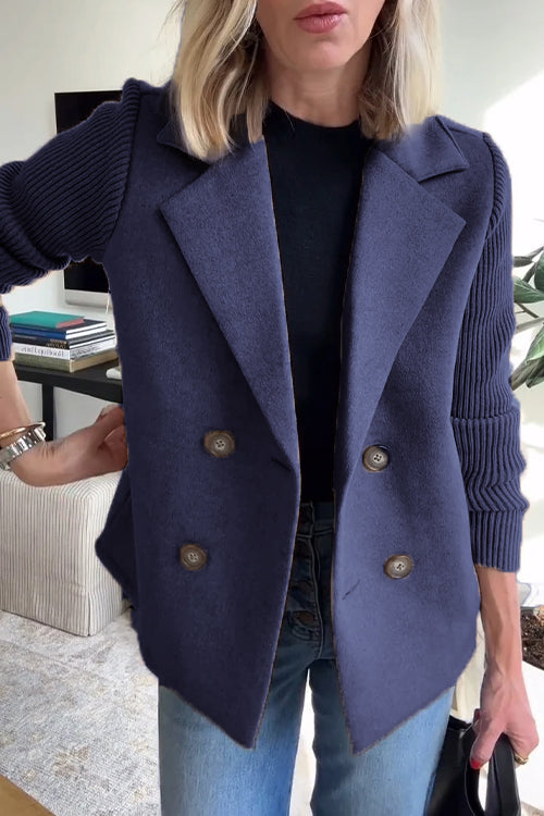Lenora - Chic Knit-Sleeve Blazer