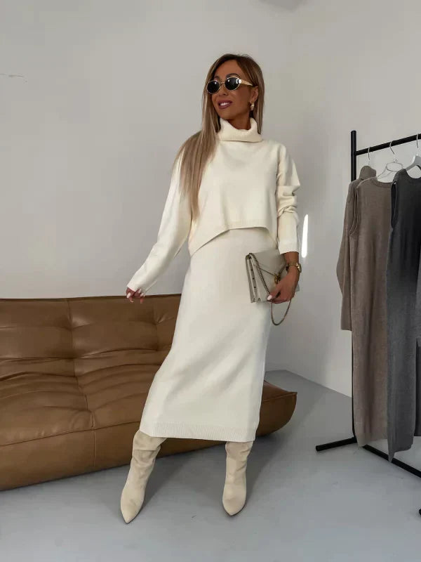 Corinne – Cozy Elegance in a Two-Piece Dress & Turtleneck Set