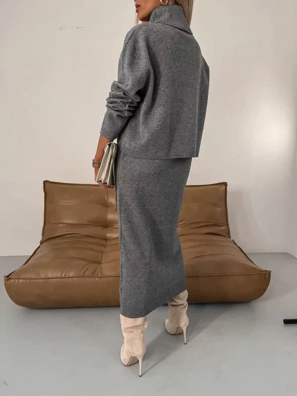Corinne – Cozy Elegance in a Two-Piece Dress & Turtleneck Set