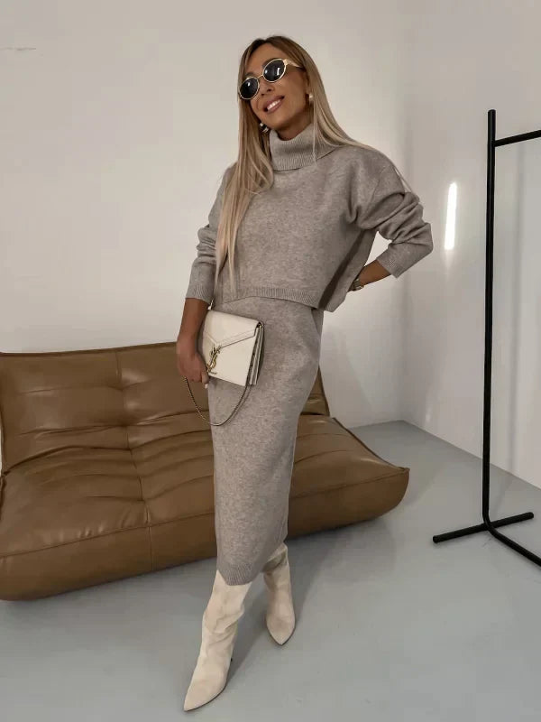 Corinne – Cozy Elegance in a Two-Piece Dress & Turtleneck Set