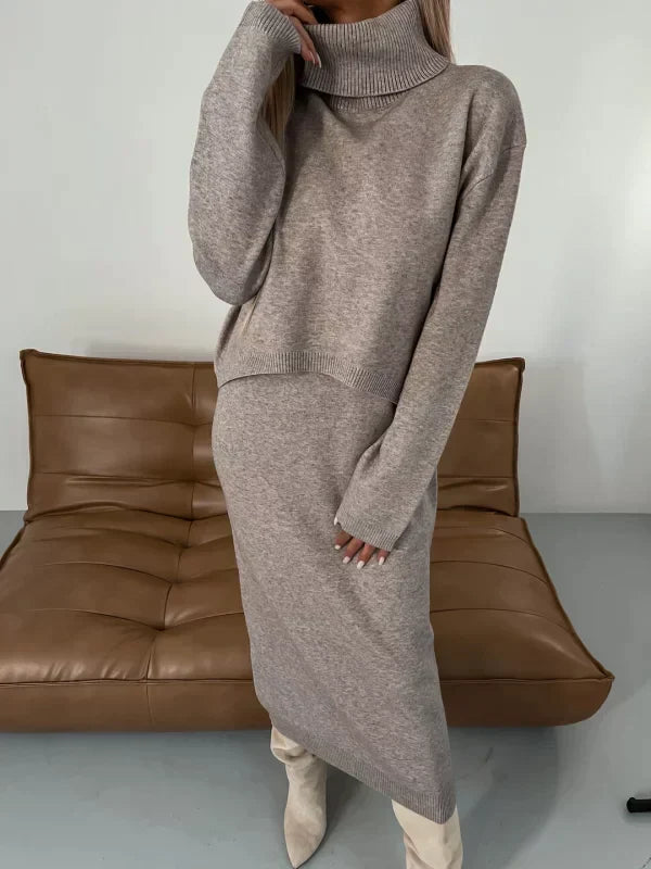 Corinne – Cozy Elegance in a Two-Piece Dress & Turtleneck Set