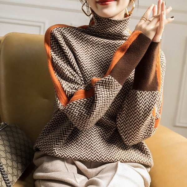 Vanessa – Herringbone Luxe Turtleneck for Effortless Elegance & All-Day Comfort