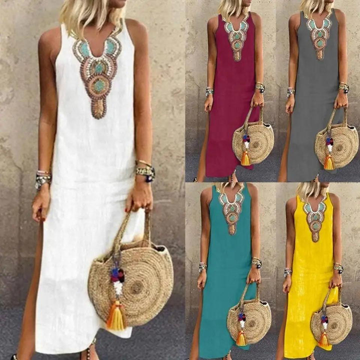 Colleen – Italian Linen Maxi Dress with Handcrafted Detail
