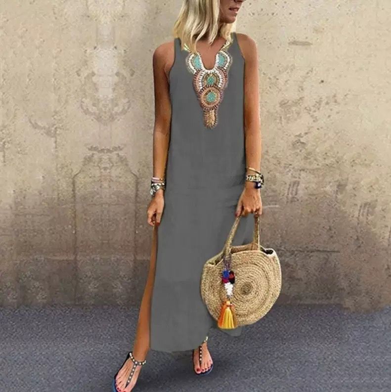 Colleen – Italian Linen Maxi Dress with Handcrafted Detail