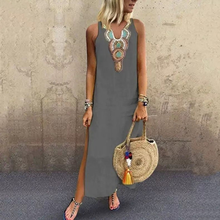 Colleen – Italian Linen Maxi Dress with Handcrafted Detail