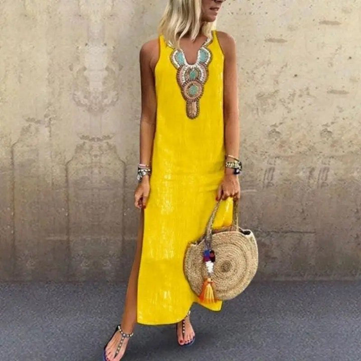 Colleen – Italian Linen Maxi Dress with Handcrafted Detail