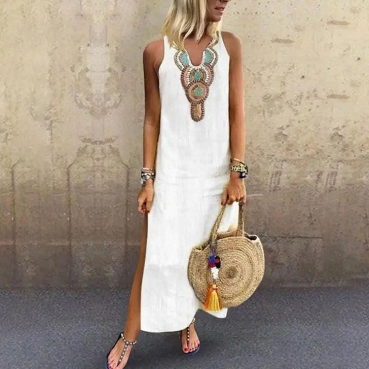 Colleen – Italian Linen Maxi Dress with Handcrafted Detail