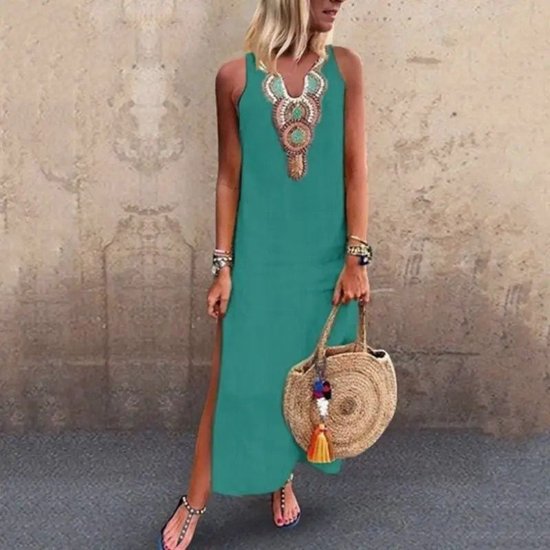 Colleen – Italian Linen Maxi Dress with Handcrafted Detail
