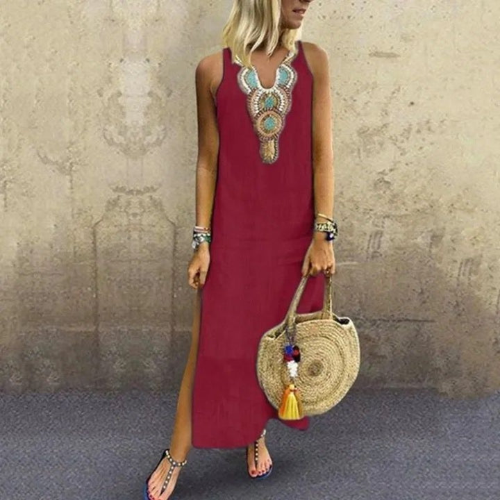 Colleen – Italian Linen Maxi Dress with Handcrafted Detail