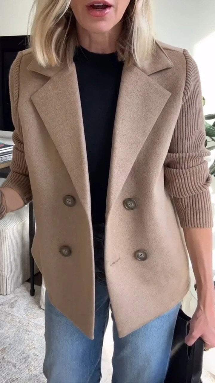 Lenora - Chic Knit-Sleeve Blazer