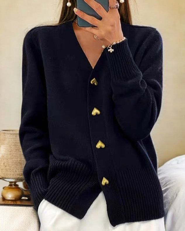 Isabelle – Cozy Heart Button Knit Cardigan