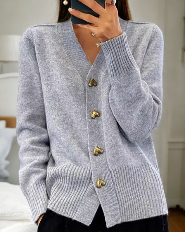 Isabelle – Cozy Heart Button Knit Cardigan