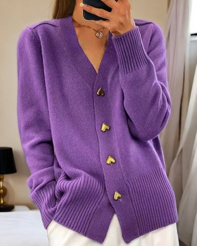 Isabelle – Cozy Heart Button Knit Cardigan