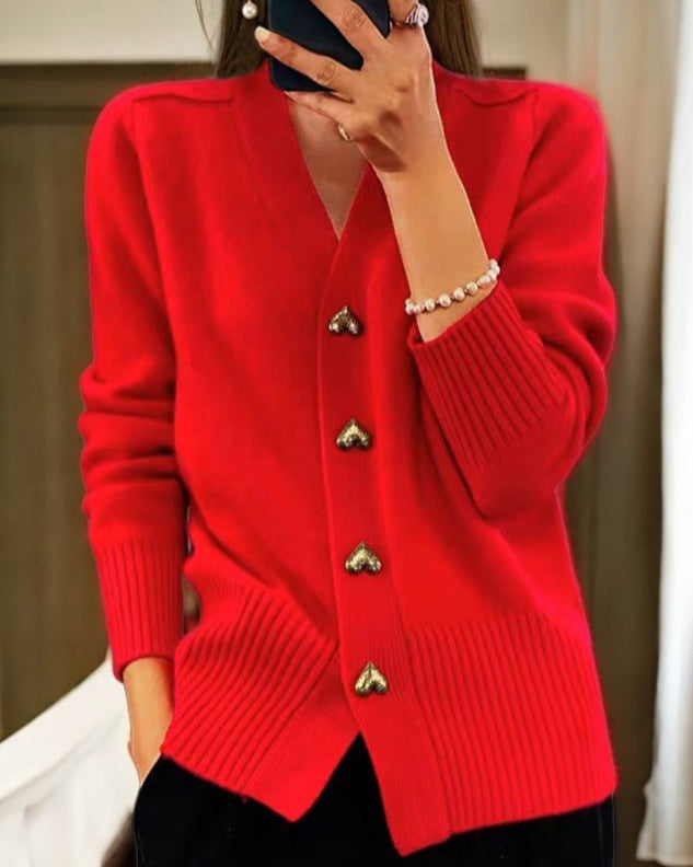 Isabelle – Cozy Heart Button Knit Cardigan