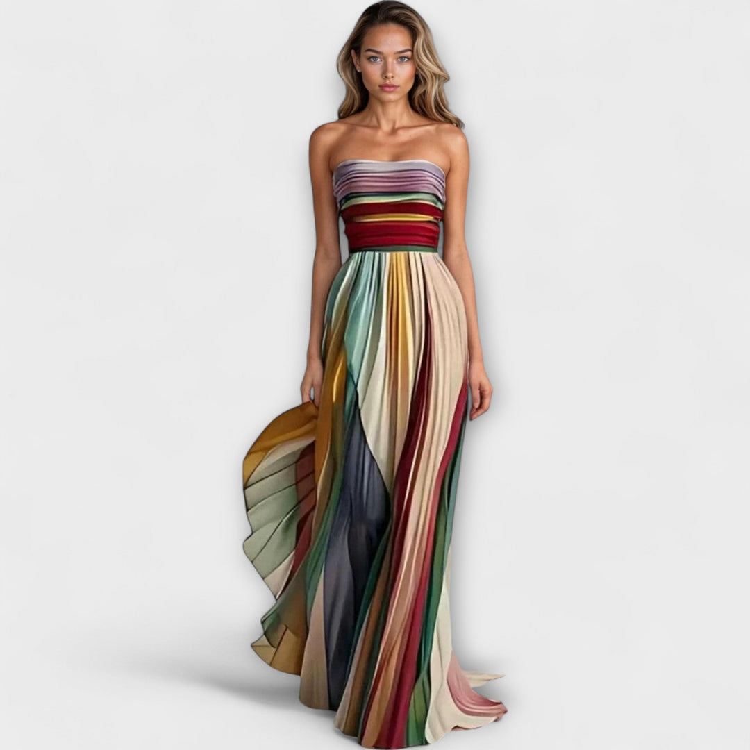 Naomi – Flowing Strapless Maxi Dress with Artistic Flair