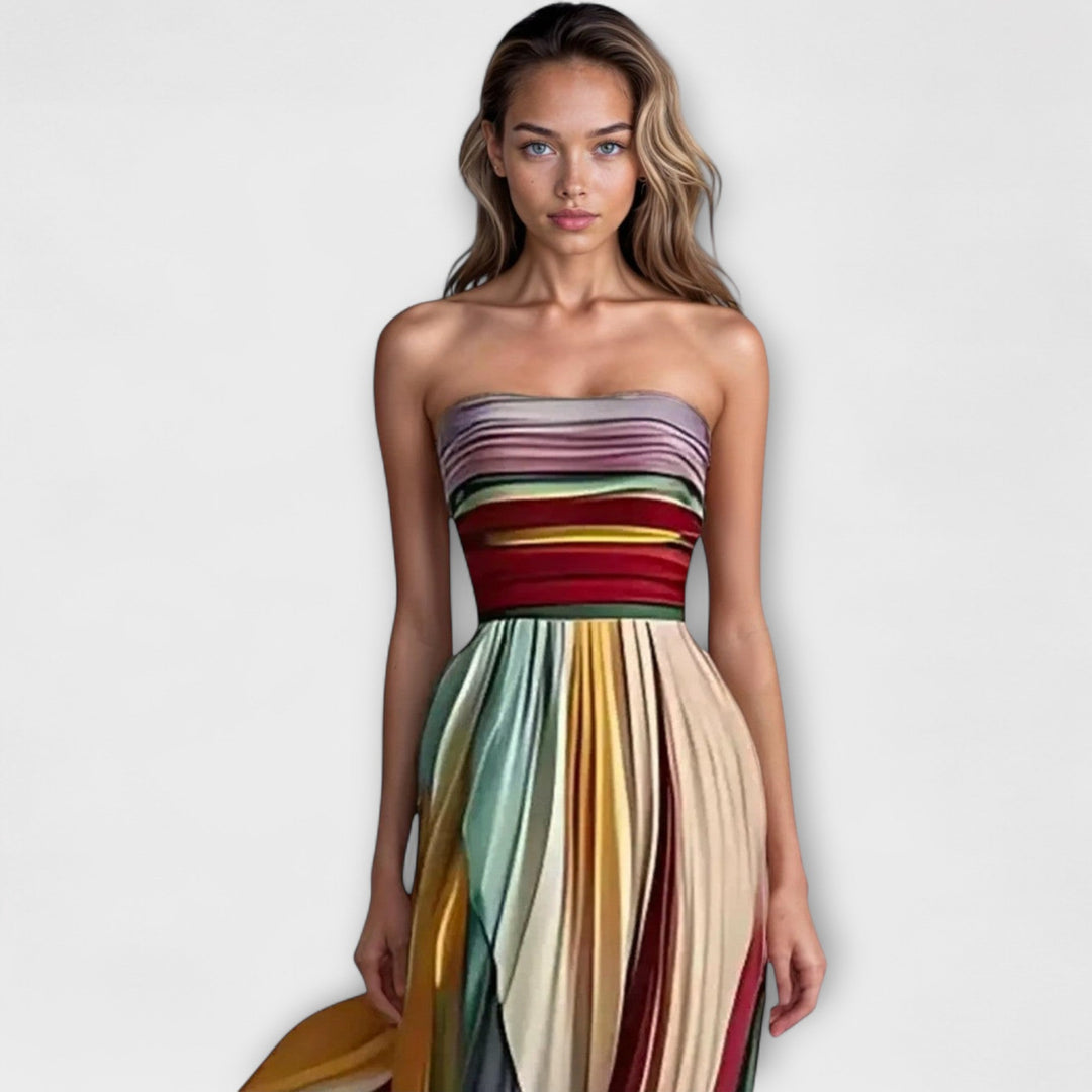 Naomi – Flowing Strapless Maxi Dress with Artistic Flair
